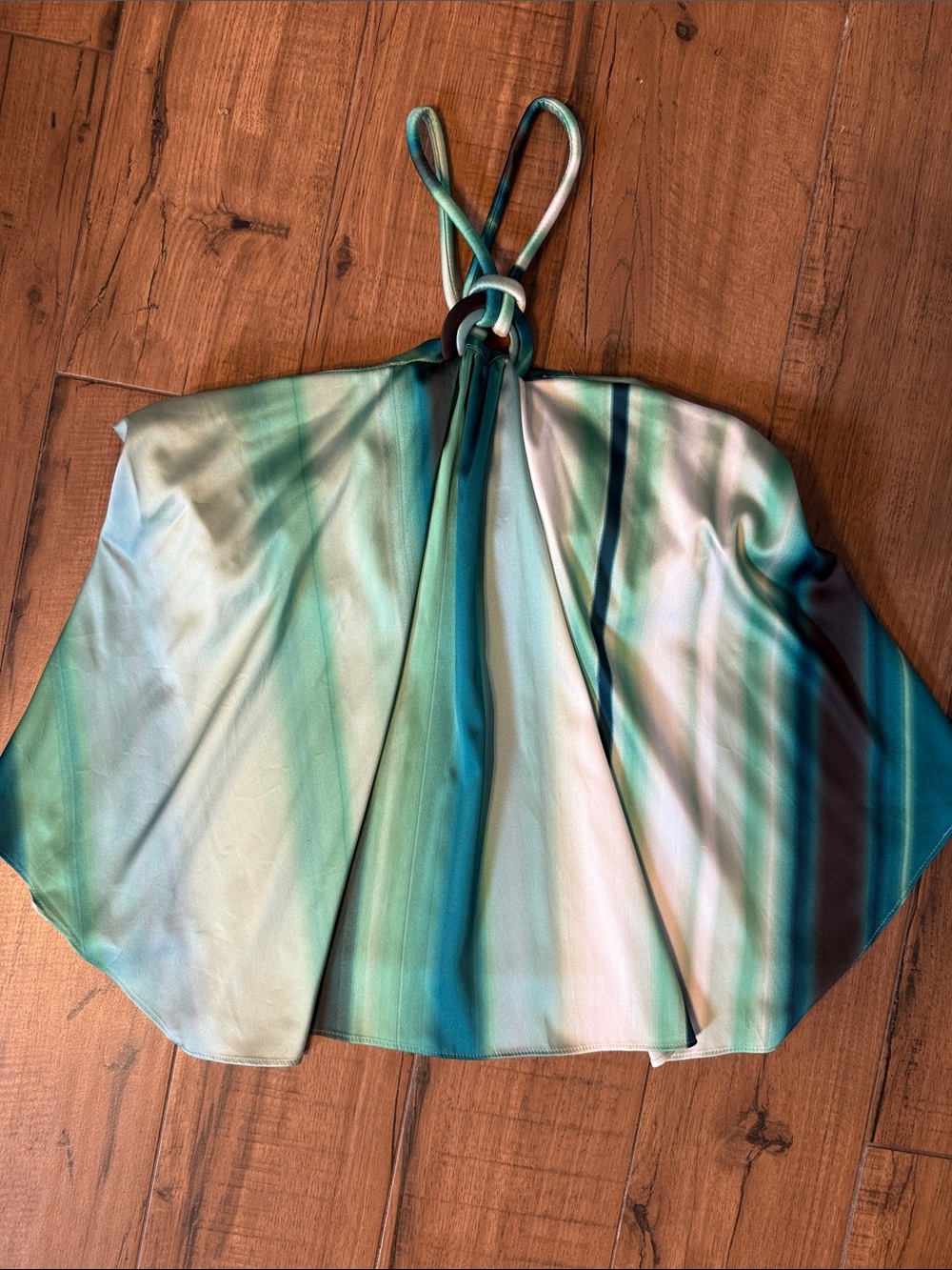 White House Black Market Teal & Aqua ombre Striped Halter Flared Top XS